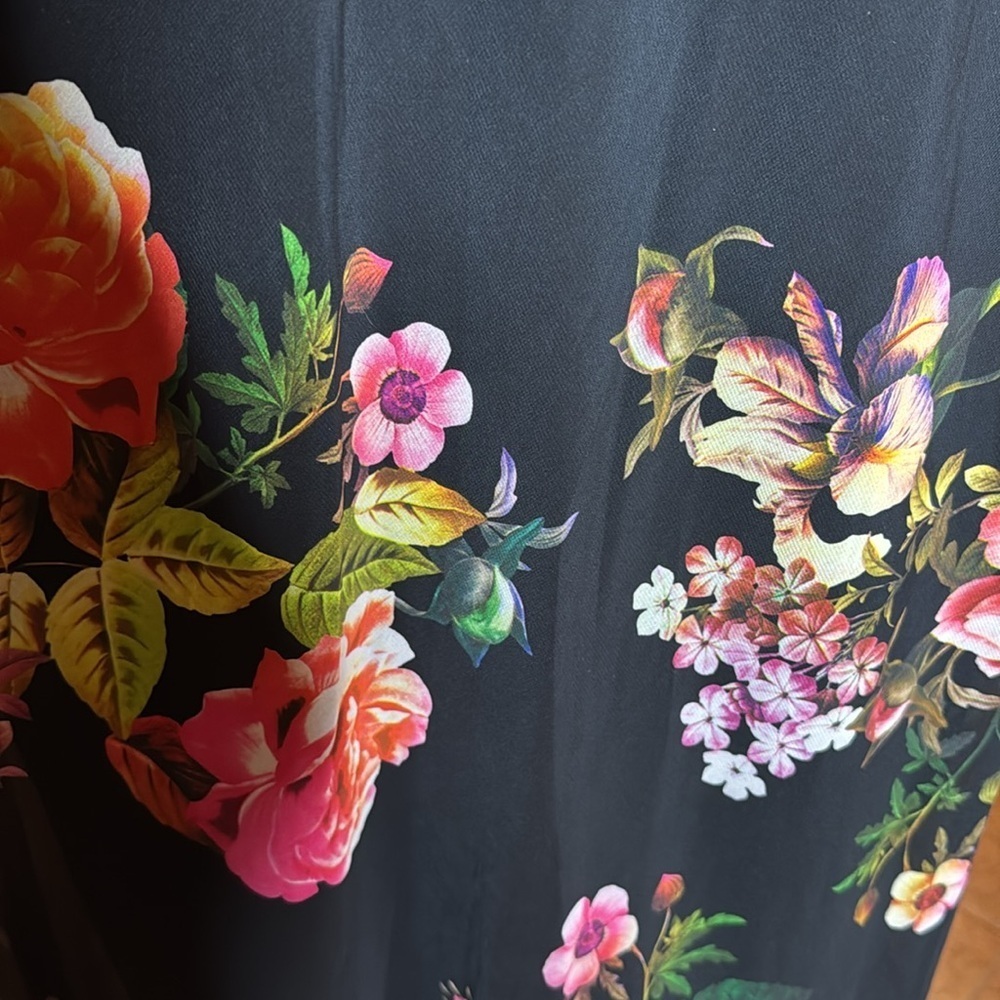 SLNY Floral Chiffon Overlay Shift Dress Size 16 Black Cowl Neck Cocktail Dress - Picture 4 of 8